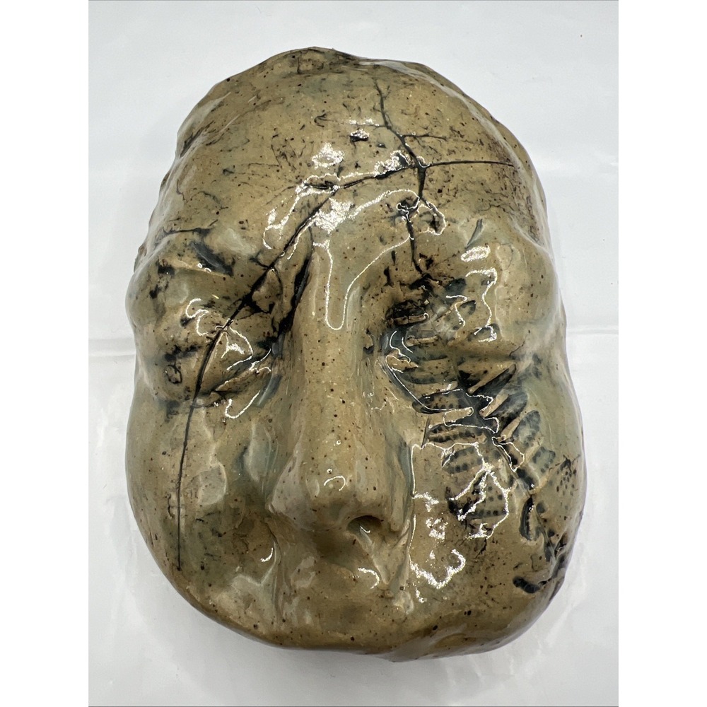 Clemmons Studio Ceramic Wall Pocket Vase Face Sculpture Fern Leaf Stoneware Art